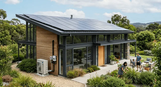 Casa con pannelli fotovoltaici e pompa di calore